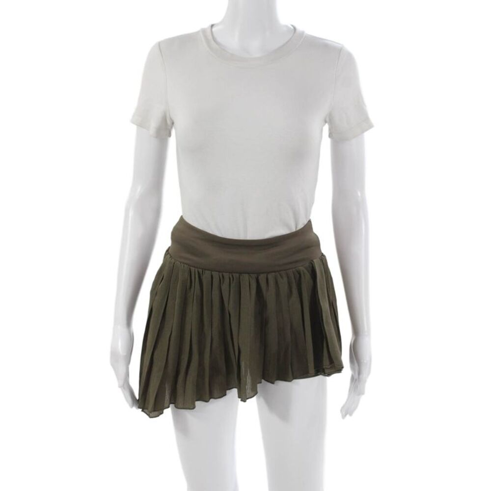 WISKII Women Pleated Skirt Green Short Polyester Pull On Size S